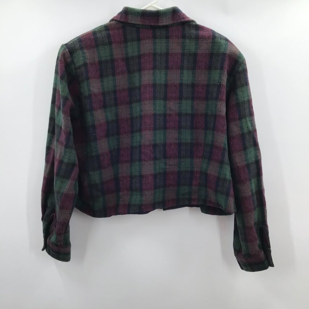 Vintage 1990s Cropped Plaid Flannel Shirt Grunge Sz 22 Long Sleeve Red Green - Picture 6 of 11
